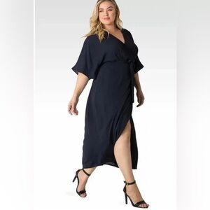 Standards & Practices Maxi Dress Size 2X Olivia Woven Kimono Wrap Black V Neck